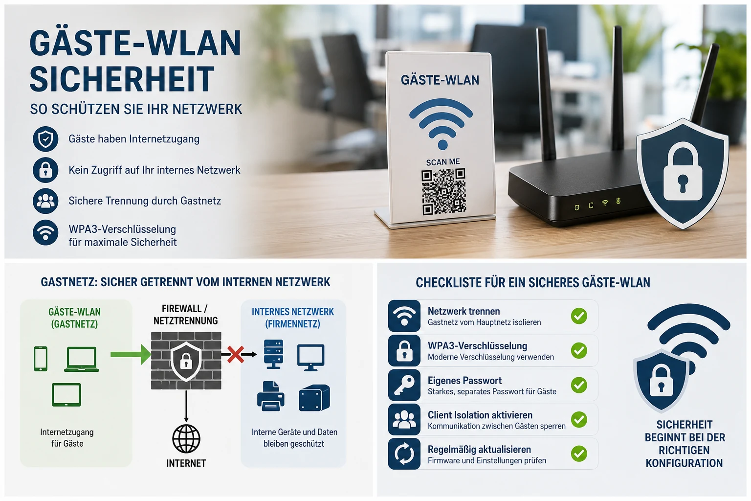 Gäste-WLAN Sicherheit durch Trennung vom internen Netzwerk
